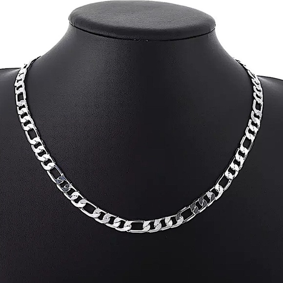 SILVER CUBAN FIGARO CHAIN LINK NECKLACE + BRACELE STERLING STMP .925 SET - Picture 3 of 7